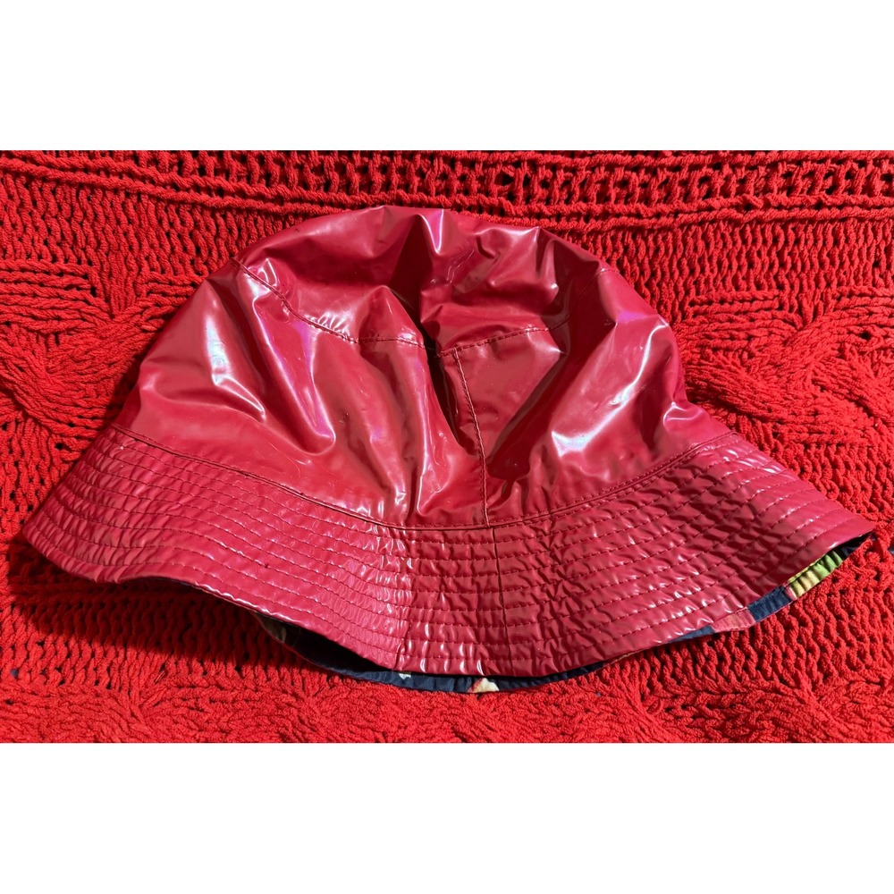 VTG Sailmaker Outerwear Red Vinyl Bucket Hat Shiny Rain Hat  One Size Fits All